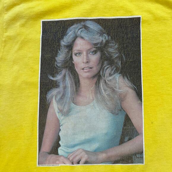 Women's Vintage 70's Era Yellow Farrah Fawcett Iron-On Tee Size XS - Picture 3 of 7